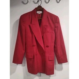 Christian Dior Vintage Red Plaid Jacquard Double Breasted Blazer Jacket Women 10